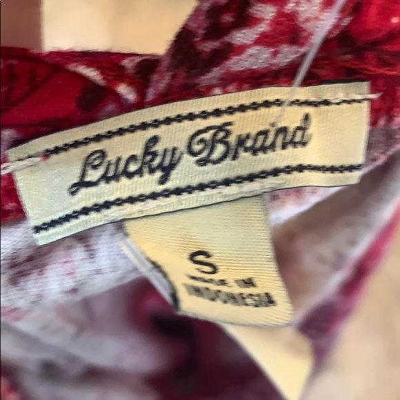 NWT Lucky Brand Bali Ditzy Colorful Red Paisley Printed Henley Short Sleeve Top - Picture 5 of 8